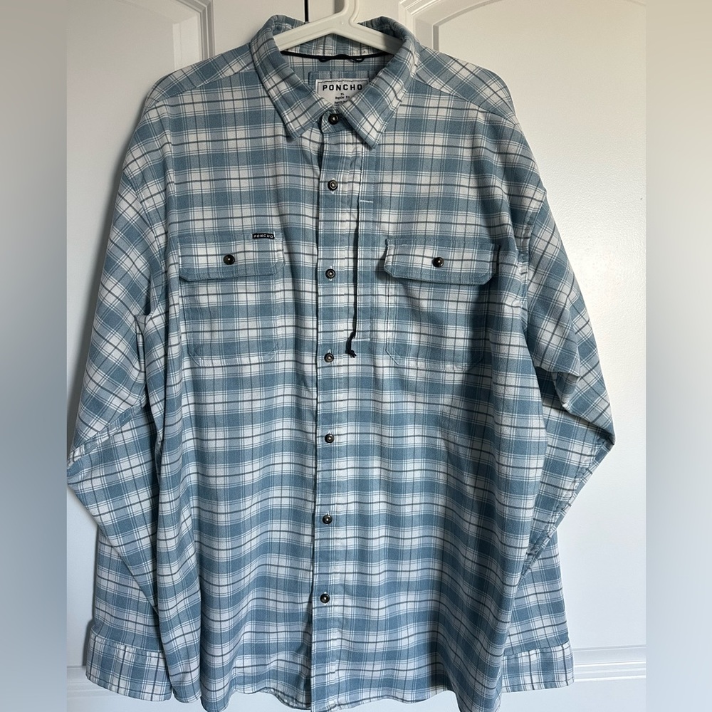 Poncho Men’s Flannel XL, “The Blue Bison”